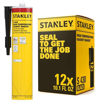 Stanley High-Temp RTV Silicone Gasket Maker - 12x10.1 Fl.oz Black, Oil, Vibration and Heat Resistant Black Silicone Sealant for Automotive Valve Covers and Engine Parts | 12 Pack - color: Black, size: 12 PACK