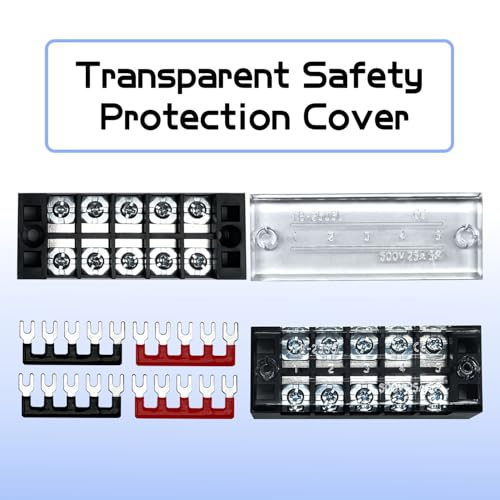 4 Sets 5 Positions 600V 25A Terminal Blocks Ground Circuit Dual Row Bus Bar Wire Screw Terminal Block Kit with Cover 600V Pre Insulated Terminal Strip WW004-2505 - size: 25A 5P