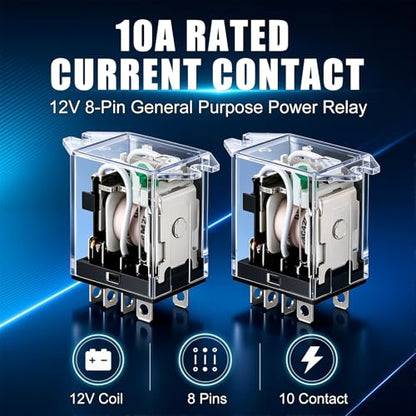 mxuteuk 2pcs DC 24V Coil Relay 8 Pin 10A DPDT LED Indicator Electromagnetic Power Relay General Purpose JQX-13F-DZ-DC24V - color: White-8Pin-10A&Terminals, size: DC 24V