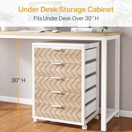 Tribesigns 5-Drawer File Cabinet, Wood Mobile Storage Unit, Beige & White - color: Beige & White, size: 5 Drawer