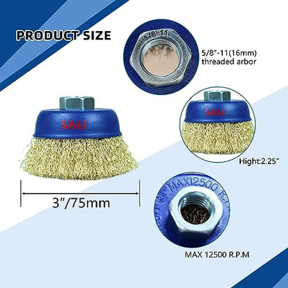 SALI 12 Pack Wire Cup Brush, 3 Inch Coarse Crimped Cup Brush for Grinders, with 5/8 Inch Arbor for Heavy Cleaning Rust, Stripping and Abrasive, for Angle Grinder - style: Coarse Crimped Wire