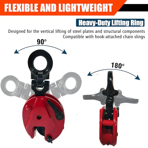 Vertical Plate Lifting Clamp,1760lbs Capacity Heavy Duty Steel Plate Clamp 0.8T with 0.8 Inch Jaw Opening, Industrial Lifting Clamp for Sheet Metal and Steel Plate Handling - color: 1760lbs-vertical - Rotating Ring