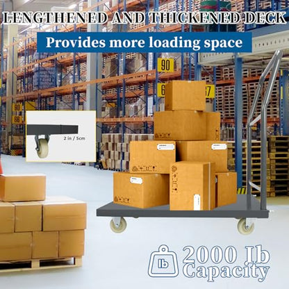 Heavy Duty Platform Truck Moving Flatbed Cart, Steel Flatbed Cart for Luggage Moving, Shopping, 36"x24"Push Dolly, 2000 LBS Dolly Cart Flatform with Wheels and Handle (36"x24") - size: 36"x24"