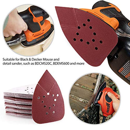 50PCS 180 Grit Sanding Pads for Black and Decker Mouse Sanders, Hook and Loop Sandpaper Sheets - 12 Holes Detail Palm Sander Sand Paper - size: 180 Grit
