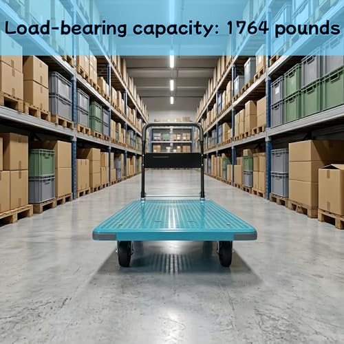 Heavy Duty Flatbed Cart with Swivel Wheels with Brakes,47.2" Lx27.5 W - color: Blue, size: Extra Large