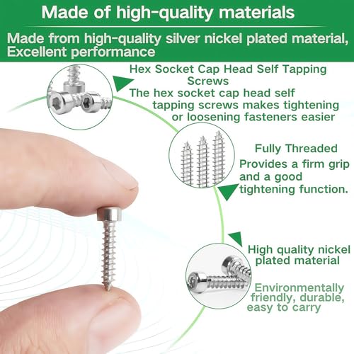 M3 Socket Head Cap Self Tapping Screw Silver Grade 8.8 Carbon Steel Metric 400Pcs M3x6/8/10/12/14/16/18/20/25/30mm Socket Allen Head Self Drilling Fasteners Hex Drive Wood Screws - size: M3