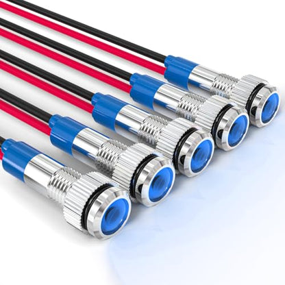 GASHER 5 PCS Energy Saving Indicator Light, LED Light 12V/24V/110V 20mA Panel Mount Light, Mounting Hole Size 6mm Blue LED (12V) - color: Blue, size: 6MM（12V）
