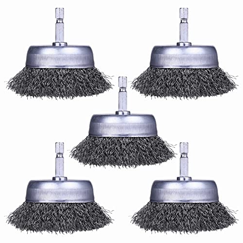 5 Pack Wire Cup Brush for Drill, Wire Brush for Drill 1/4 Inch Hex Shank, 0.012 Inch Coarse Carbon Steel- 3 Inch Wire Brush Drill Attachment - style: 5 Pcs wire cup brush