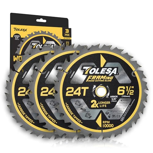 TOLESA 6 1/2 Circular Saw Blades, 24T for Wood and Plywood, 3-Pack - size: 6-1/2'' 24T