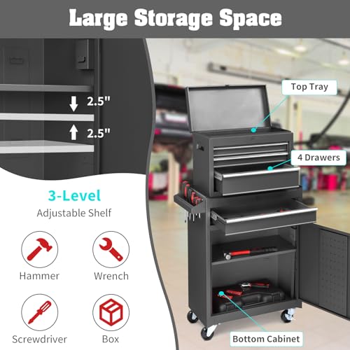 Winado 4-Drawer Rolling Tool Chest, 2-in-1 Large Storage Toolbox, Black - color: Black