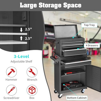 Winado 4-Drawer Rolling Tool Chest, 2-in-1 Large Storage Toolbox, Black - color: Black