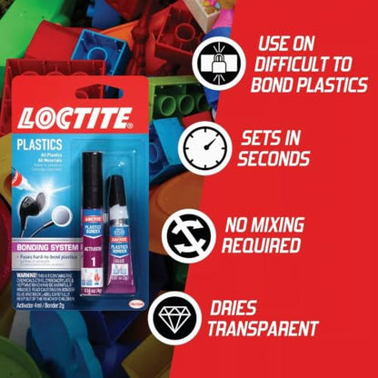 Loctite Super Glue Plastics Bonding System, Clear, 0.21 fl oz Kit, 1 Pack - size: 1-0.14 oz Activator Stick + 1-0.07 oz Glue Tube