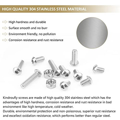 66 Pieces 1/4-20 x 3/8", 1/2", 5/8", 3/4", 1", Button Head Socket Cap Screws Nuts Assortment Kit, 304 Stainless Steel, Fully Machine Thread - size: 1/4"-20, style: Button Head