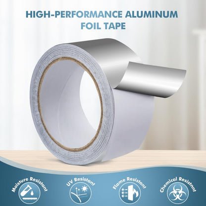 Aluminum foil tape, 2 Inches x 22 Yards, suitable for sealing and repairing dryer exhaust lines, piping systems, etc., insulating adhesive metal high temperature heavy duty aluminum foil tape