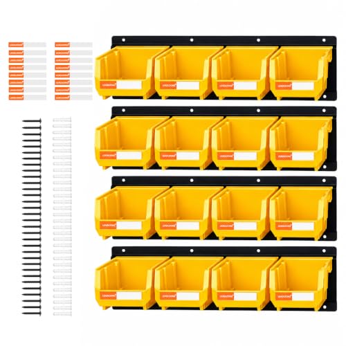 16pc Wall-Mounted Storage Organizer Set with Metal Rails Yellow - color: Yellow, size: V1-16Bins&4Rails