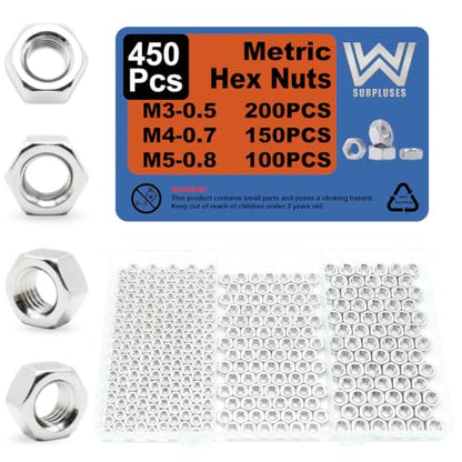 450Pcs M3 M4 M5 Metric Hex Nuts Kit, M3 Nut, M4 Nut, M5 Nuts - size: Metric M3 M4 M5 Kit---450Pcs