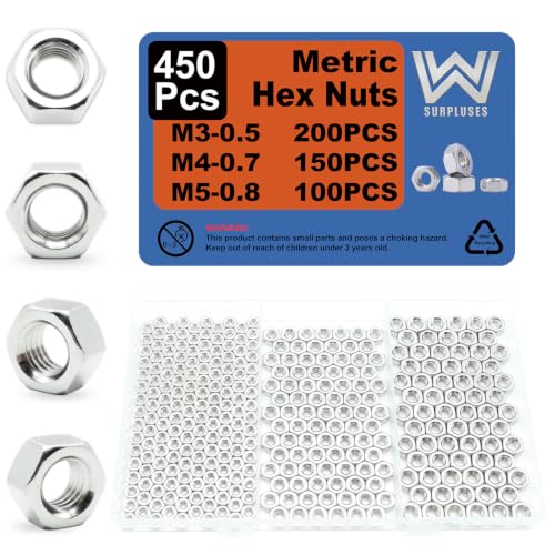 450Pcs M3 M4 M5 Metric Hex Nuts Kit, M3 Nut, M4 Nut, M5 Nuts - size: Metric M3 M4 M5 Kit---450Pcs