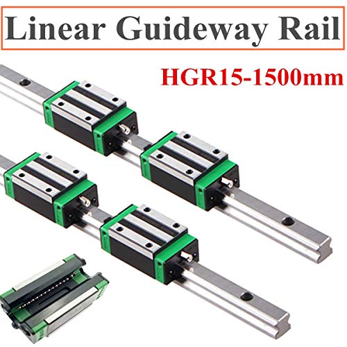 Linear Guide Rail 2 X HGR 15-1500mm Linear Slide Rail + 4 X Bearing Blocks Linear Guideway Rail for DIY CNC Routers Lathes Mills - size: 1500mm, style: Linear Rail HGR15 with Green Bearings