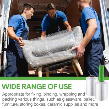 Jutom 16 Pcs Mini Stretch Film Industrial Shrink Wrap Roll Plastic Film for Moving 2 Handles 5" x 1000 ft Pallet Wrap Packaging Self Adhering Shipping for Moving Furniture Packing (Clear,Green) - color: Clear, Green