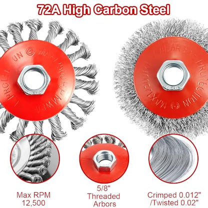7-Pack Wire Wheel Brush for 4-1/2" Angle Grinder, Knotted & Crimped