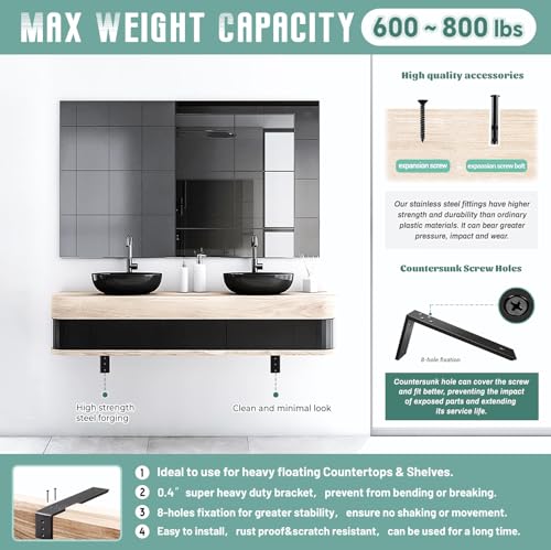 Countertop Support Brackets 4 Pack L Bracket Countertop Brackets 20" x 8" x 2.5" Heavy Duty 3/8" Thick Shelf Brackets Metal Corbels L Shape Bracket for Wood Shelf/Quartz/Granite/Concret Countertops - size: 20 Inch, style: Black-4 Pack