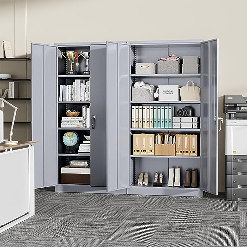 Greenvelly Metal Storage Cabinet, 72" Lockable Metal Garage Storage Cabinet with Doors and 4 Adjustable Shelves, Locking Steel Cabinet for Home Office, Garage, Shop, School (Dark Grey 36" W x 18" D) - color: Dark Grey, size: 72 Inch - 36W