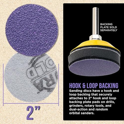 Dura-Gold Premium 40 Grit 2" Purple Film Ceramic Sanding Discs, Box of 20 - style: 40 Grit