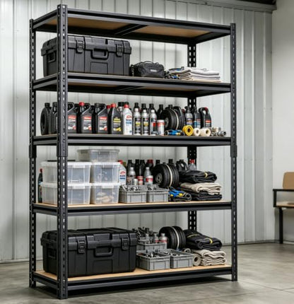 Garage Storage Shelves Heavy Duty Garage Shelving Units 60" x 28" x 12"in Metal Shelving 5 Tier Adjustable Rack Shelfs 2000LBS Suitable For Garage Basements, Warehouses, Kitchens, and Storage Rooms - size: 60" H x 28" W x 12" D