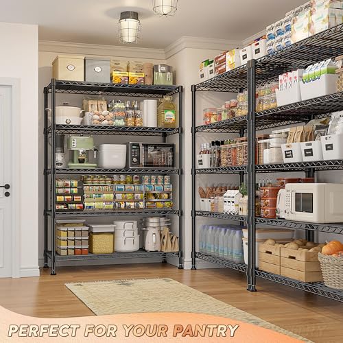 REIBII 5-Tier Storage Shelves 1660LBS Wire Shelving Unit with Wheels - color: Black, size: 73"H x 35"W x 15"D 5 Tier