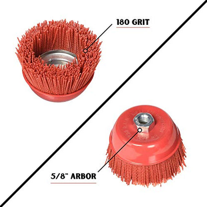 Al's Liner Abrasive 180 Grit Nylon Bristle Cup Brush - 6 Inch - Safe for Use on Metal, Wood, Aluminum and Plastic Surfaces (TOOR6) - size: 6"