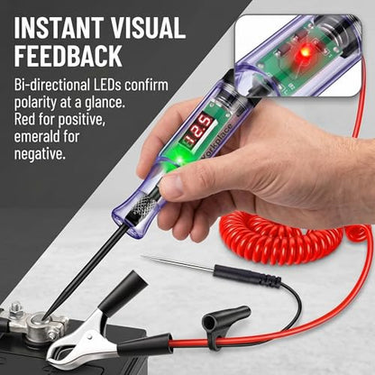 Automotive Circuit Tester with 3-120V LED Voltmeter, Car Test Light Dual Polarity Indicator & Long Probe, Fuse Checker RV Marine Tool - size: 3-120V