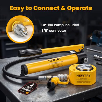 NEWTRY 5T Low Profile Hydraulic Ram Jack Kit with CP-180 Manual Pump - size: 5T Hydraulic Jack + cp-180 pump