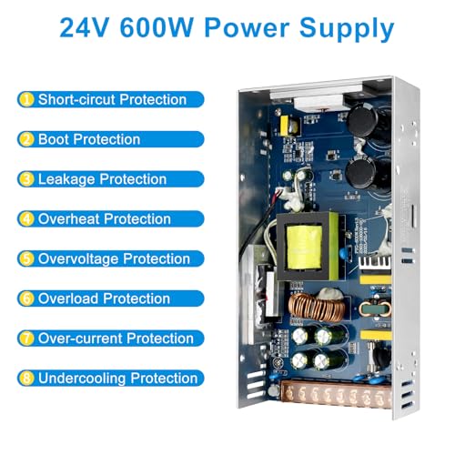 inShareplus 24V 25A 600W LED Power Supply, AC 100-240V to DC 24 Volt Regulated Switching Converter, Low Voltage Transformer for Strip Lights, Lighting Modules and 24V Devices - style: 24V 600W