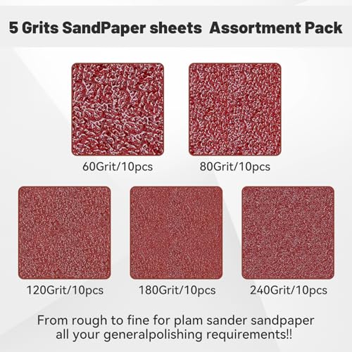 1/4 Sandpaper Sheet,4-1/2"*5-1/2" Assorted 60-80-120-180-240,50PACK