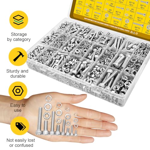1220PCS M3 M4 M5 M6 Metric Hex Socket Head Screws Assortment Kit - size: SS M3M4M5M6 1220pcs