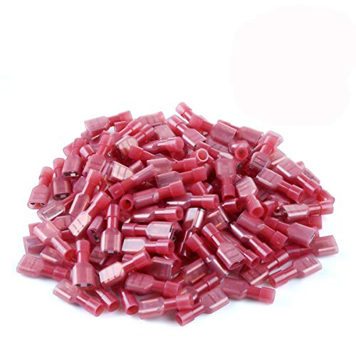 500 Pcs XHF Red Nylon Female Spade Connectors 22-16 AWG Quick Disconnect Wire Terminals Insulated Wire Crimp Connectors - size: Female Red 500PCS