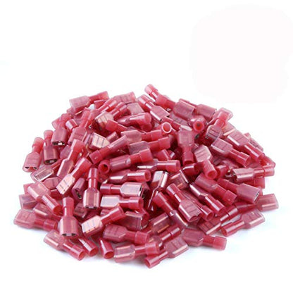 500 Pcs XHF Red Nylon Female Spade Connectors 22-16 AWG Quick Disconnect Wire Terminals Insulated Wire Crimp Connectors - size: Female Red 500PCS