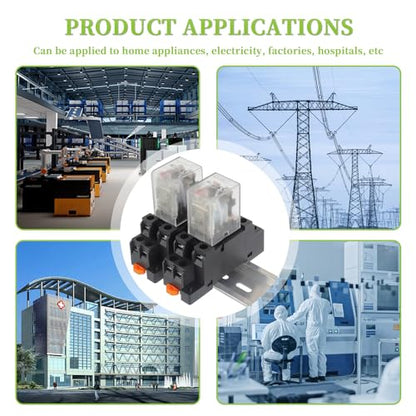 DC 12V Electromagnetic Power Relay JQX-13FL 62PL Coil 8 Pin 10A DPDT LED Indicator with Plug-in Terminal Socket and DIN Slotted Aluminum Rail - size: 8Pin-10A-DC12V