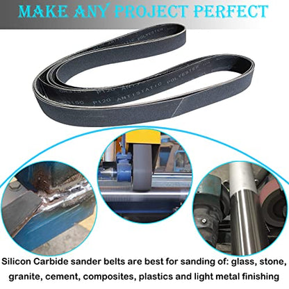 12 PCS 2 x 72 Inch Silicon Carbide Sanding Belts Assortment- 80, 120, 240, 400, 800, 1000 Grits Premium Sander Belts For Knife Sharpening and Metalworking - size: 2 x 72