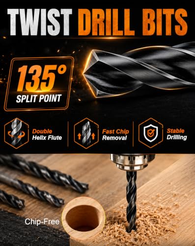 Matework 30PCS HSS Drill Bit Set for Wood Plastic Iron Copper Aluminum