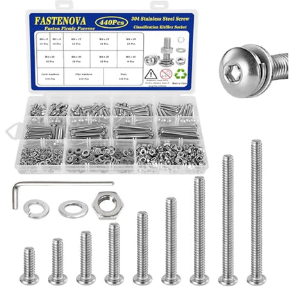440Pcs M4 Screws Assortment Kit, M4 Screws (9 Sizes 6-40mm) for 3D Printer DIY, Hex Button Head Cap Screw Bolts Nuts Washer Kit, 304 Stainless Steel, 6/8/12/16/20/25/30/35/40mm - size: M4x6/8/12/16/20/25/30/35/40mm, style: Button Head