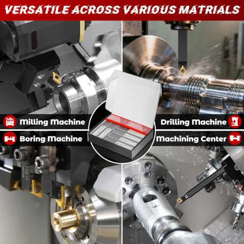 Indexable Lathe Turning Tool 21Pcs Kit 3/8'' 10mm Shank 7Pcs Metal Lathe Tools Holder Set with 14Pcs Turning Inserts for Turning Grooving Threading Boring Carbide Inserts Carbide Turning Tool - style: 7pcs 3/8'' 10mm Shanks+14pcs Inserts