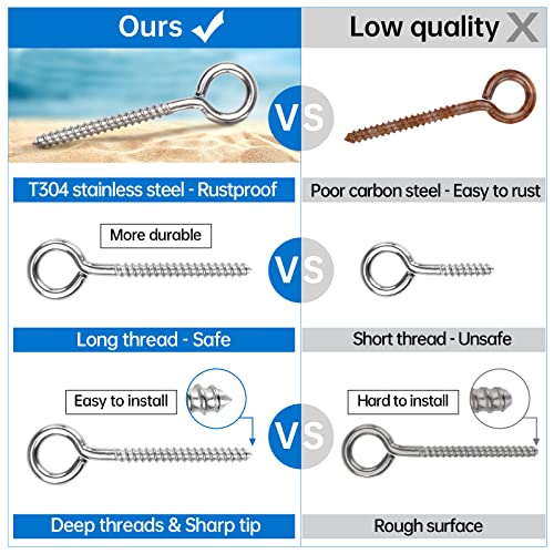 Muzata 10Pack M6 Stainless Steel 3.3" Eye Screws for Wood Post CR18 - color: sliver, size: 3.3inch