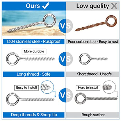Muzata 10Pack M6 Stainless Steel 3.3" Eye Screws for Wood Post CR18 - color: sliver, size: 3.3inch