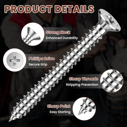 Mellewell #12 x 2 (50 PCS) Flat Head Sheet Metal Screws Wood Screws, 304 Stainless Steel 18-8, Self Tapping Screws - color: Silver, size: #12 x 2"