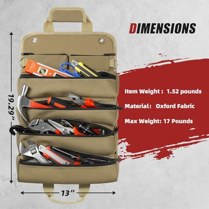 UUP Tool Roll Bag, Heavy Duty Tool Bag Gifts for Men Dad Mechanic, Khaki - color: Khaki