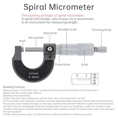 Outside Micrometer, Ratchet Stop, 0-25mm Range, 0.01mm Graduation, +/-0.004mm Accuracy, Precision Machinist Tool