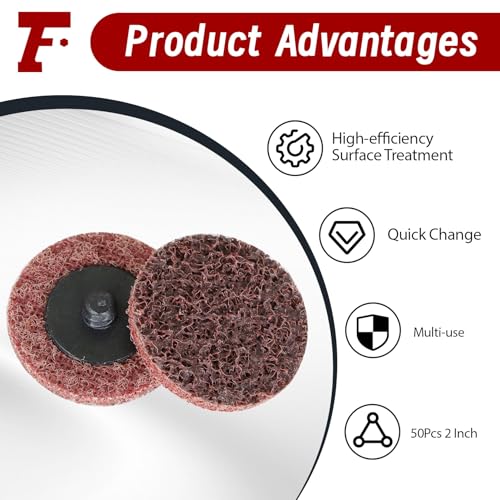 findmall 50Pcs 2 Inch Maroon Quick Change Surface Prep Conditioning Discs, Medium Grit for Cleaning, Finishing and Deburring on All Metals (Pack of 2) - size: 2 inches (Pack of 2)