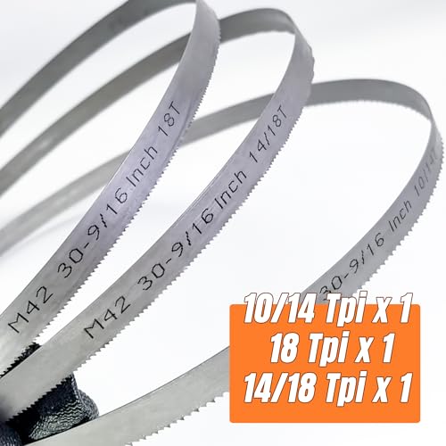 Portable Bandsaw Blades for Milwaukee M12 Fuel Bandsaw, 30-9/16" x 1/2" x 0.02", Bi-Metal M42, 10/14 TPI, 18 TPI, 14/18 TPI Band Saw Blades Multi-Purpose Set, 3 Pcs - size: 18 tpi + 10/14 tpi + 14/18 tpi