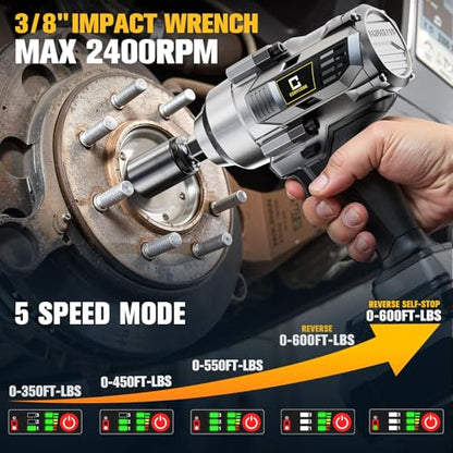Cerycose Cordless Impact Wrench Compatible with Dewalt 20V Battery, 3/8" 600Ft-lbs (800N·m), Brushless Electric Impact Driver, 2400 RPM, LED Light – Compact, Light-Duty(No Battery) - color: Grey (600 Ft-lbs)